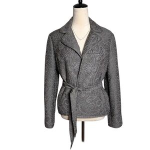 Linda Allard Ellen Tracy Wool Silk Blend Jacket Size 8 | Gray Embroidered Belted